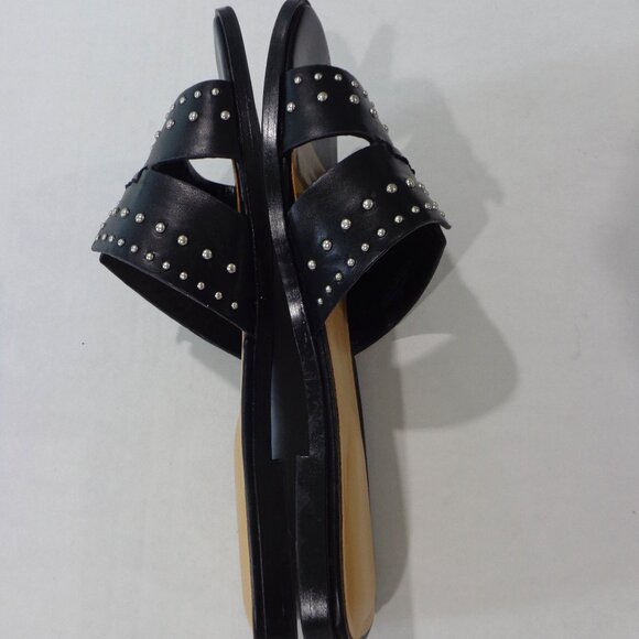 Nine West Womens‎ Sandals Faux Leather Slides Slip on Black Flat Studs Size 9.5M - Picture 5 of 7